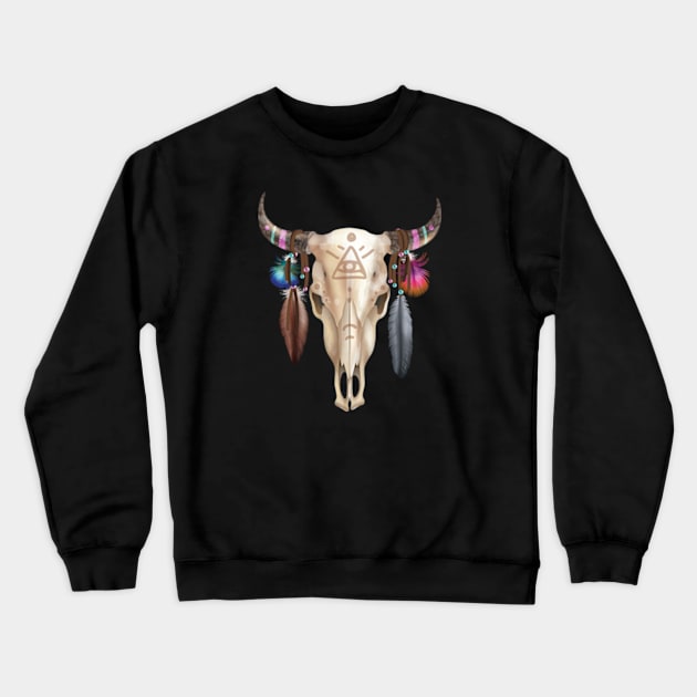 Boho Cow Skull Crewneck Sweatshirt by LouMax